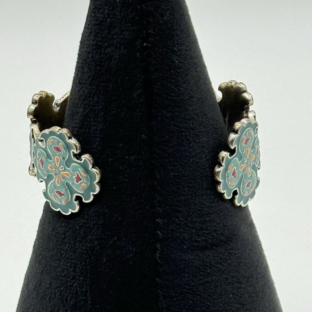 Lucky Brand Enamel Maltese Cross Cuff Bracelet Teal Silver Tone Boho Western - Picture 3 of 9